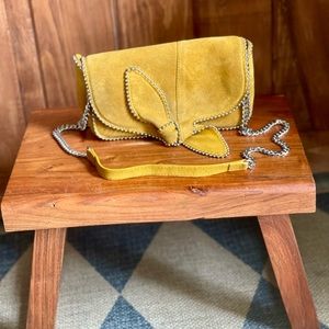 Zara Mustard Yellow Suede Crossbody Bow Bag